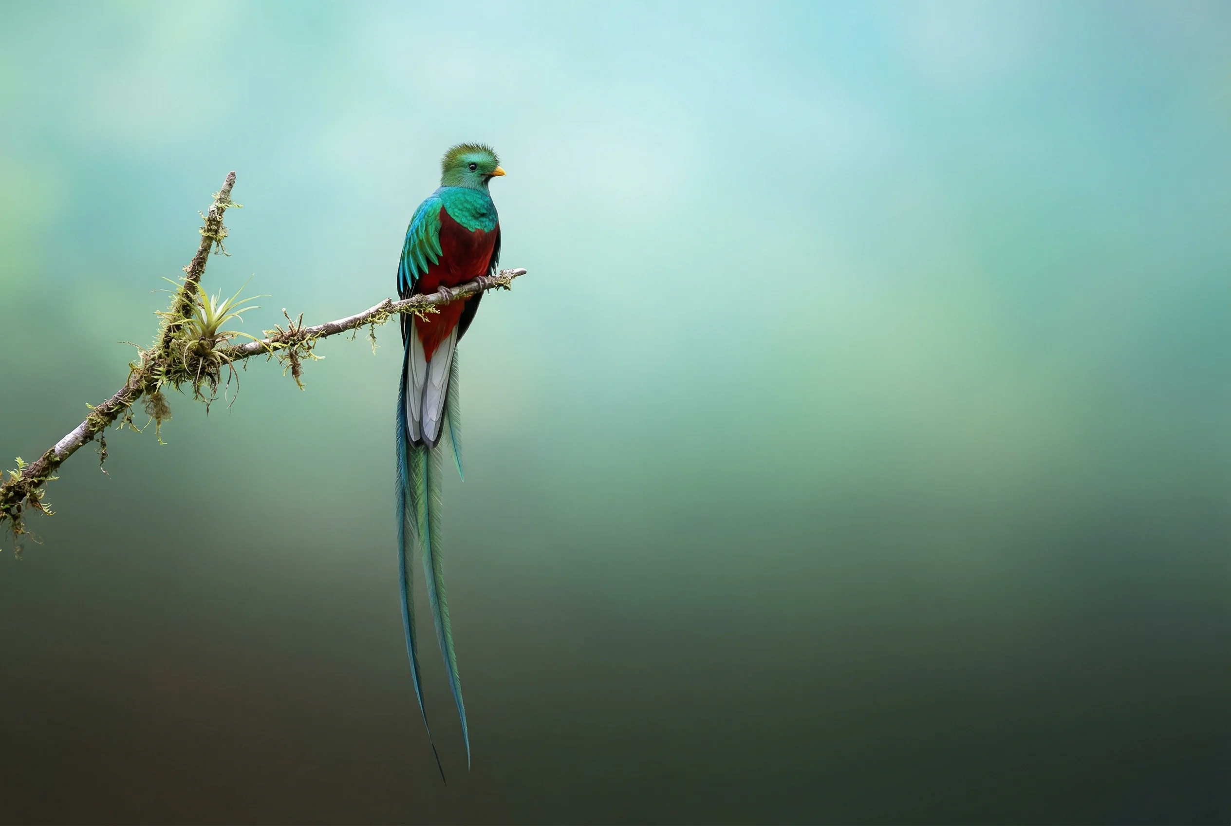 Official Nano Banana 2 resplendent quetzal wallpaper on a natural gradient