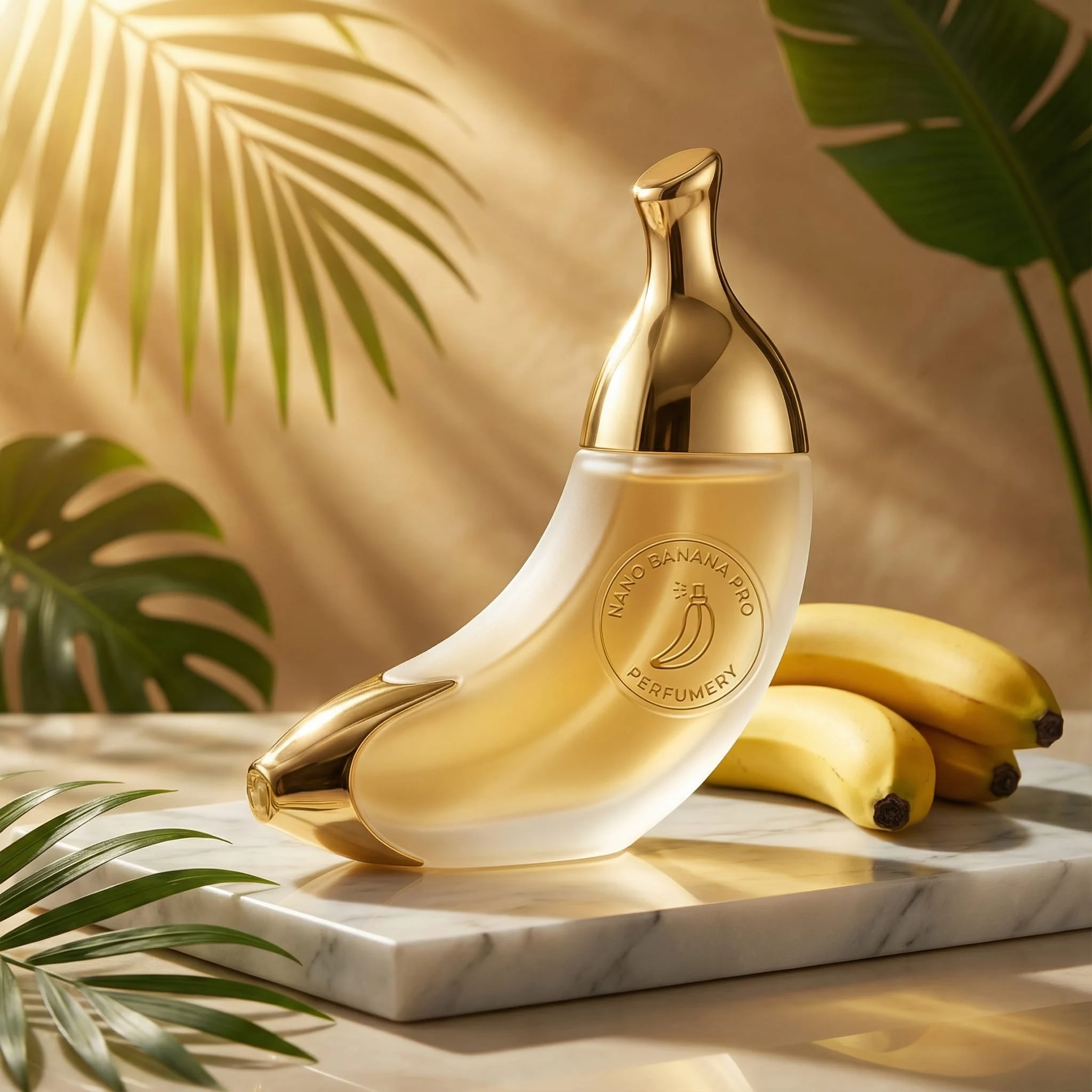 Official Nano Banana Pro banana-scented perfume advertisement with an integrated logo