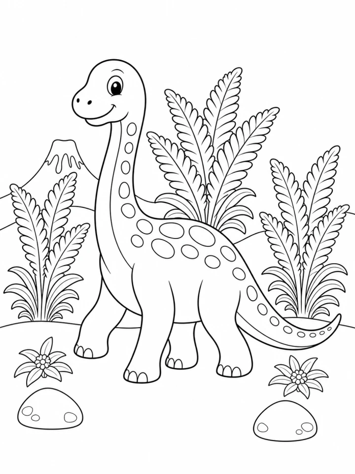 Balanced dinosaur coloring page with clean black outlines and open shapes