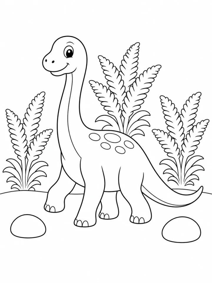Simple dinosaur coloring page with bold outlines and large open shapes