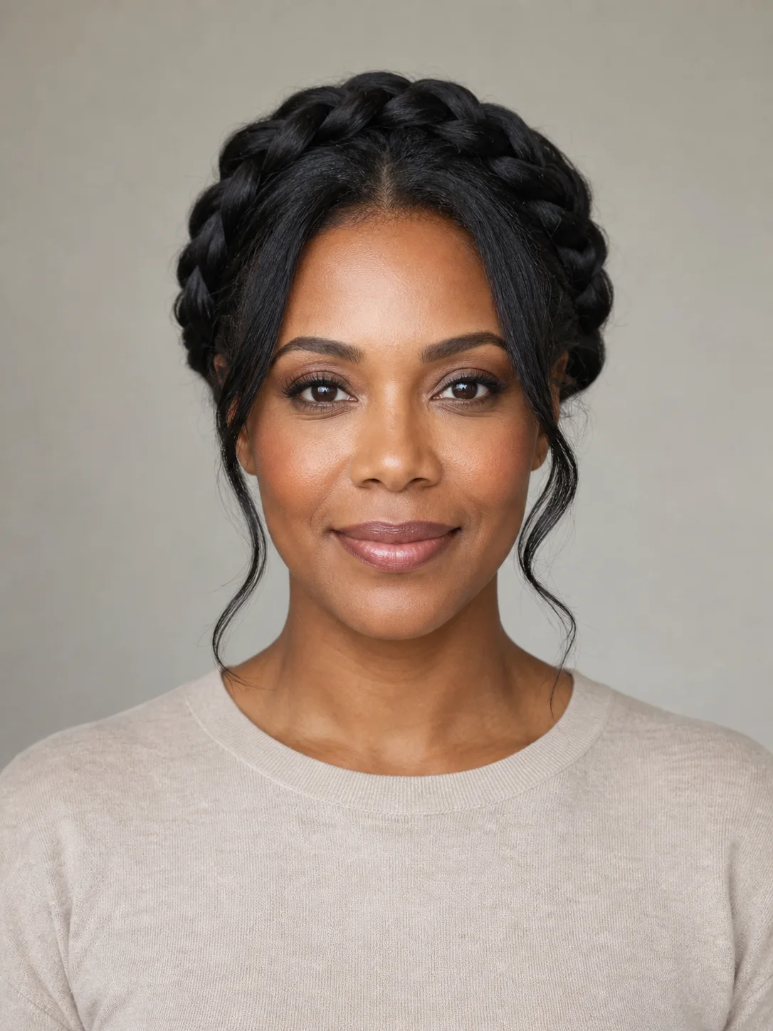 Portrait with a refined braided updo hairstyle preview