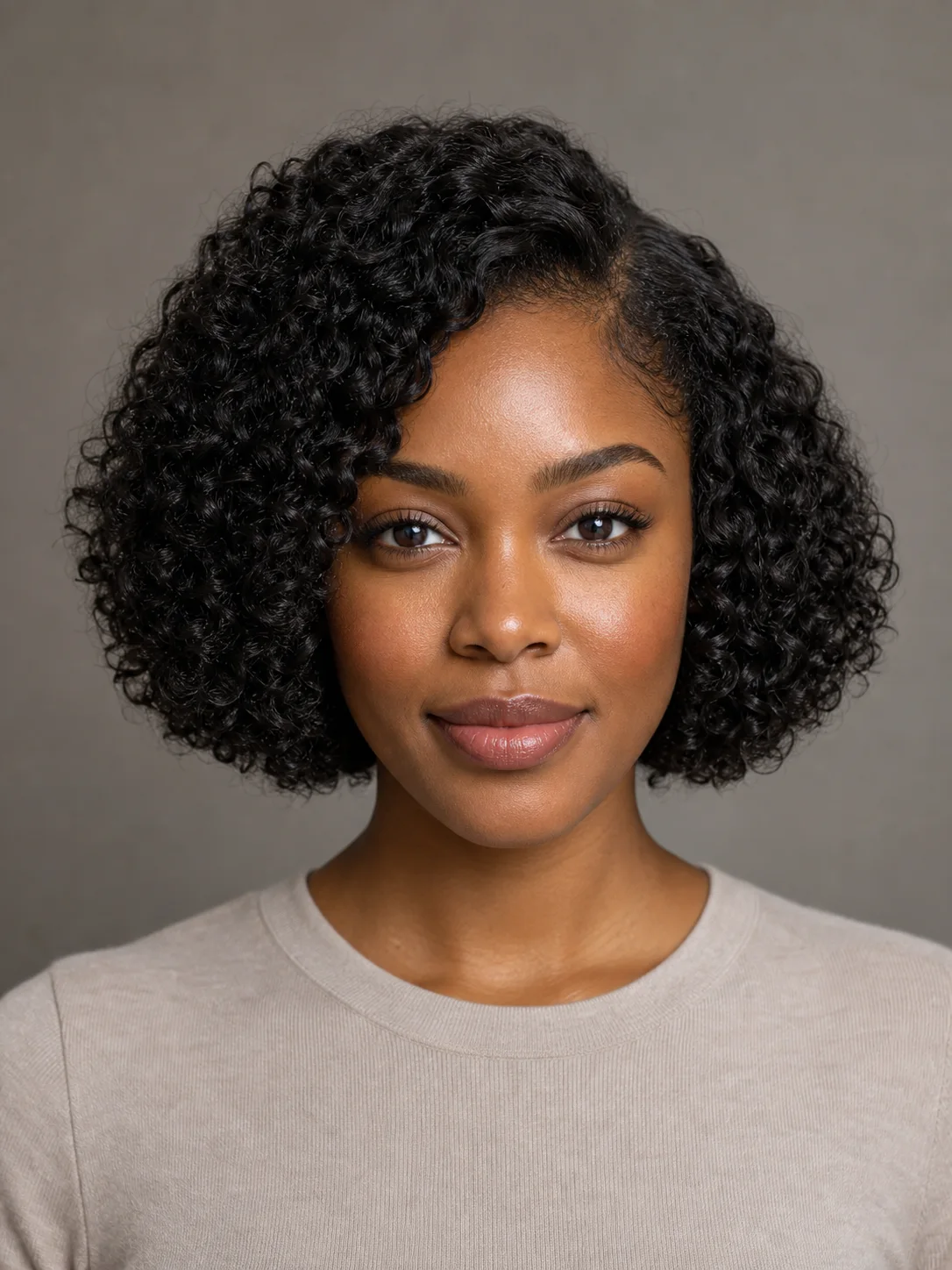 Portrait with a defined chin-length curly bob hairstyle preview