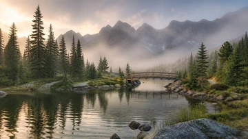 Small compressed alpine bridge photograph before AI upscaling
