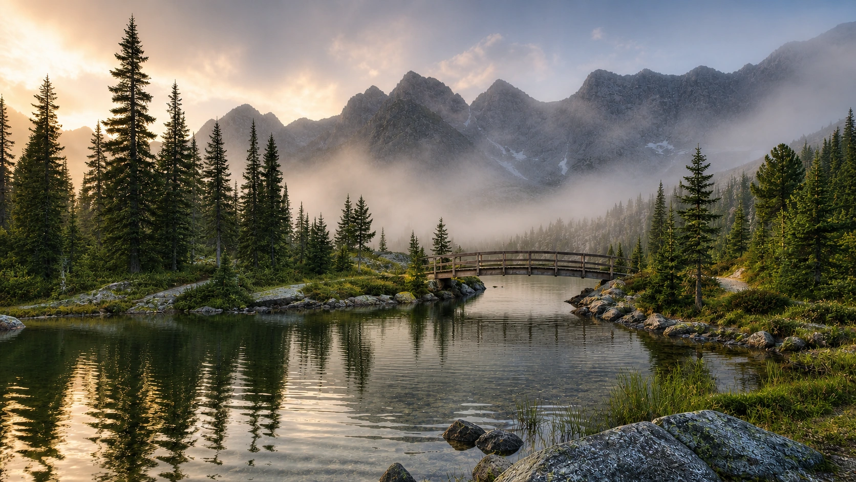 Larger alpine bridge photograph after restrained AI upscaling