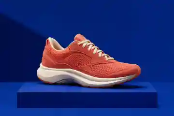 Small coral running shoe product image before AI upscaling