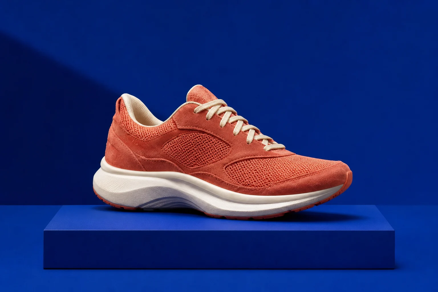 Larger coral running shoe product image after balanced AI upscaling
