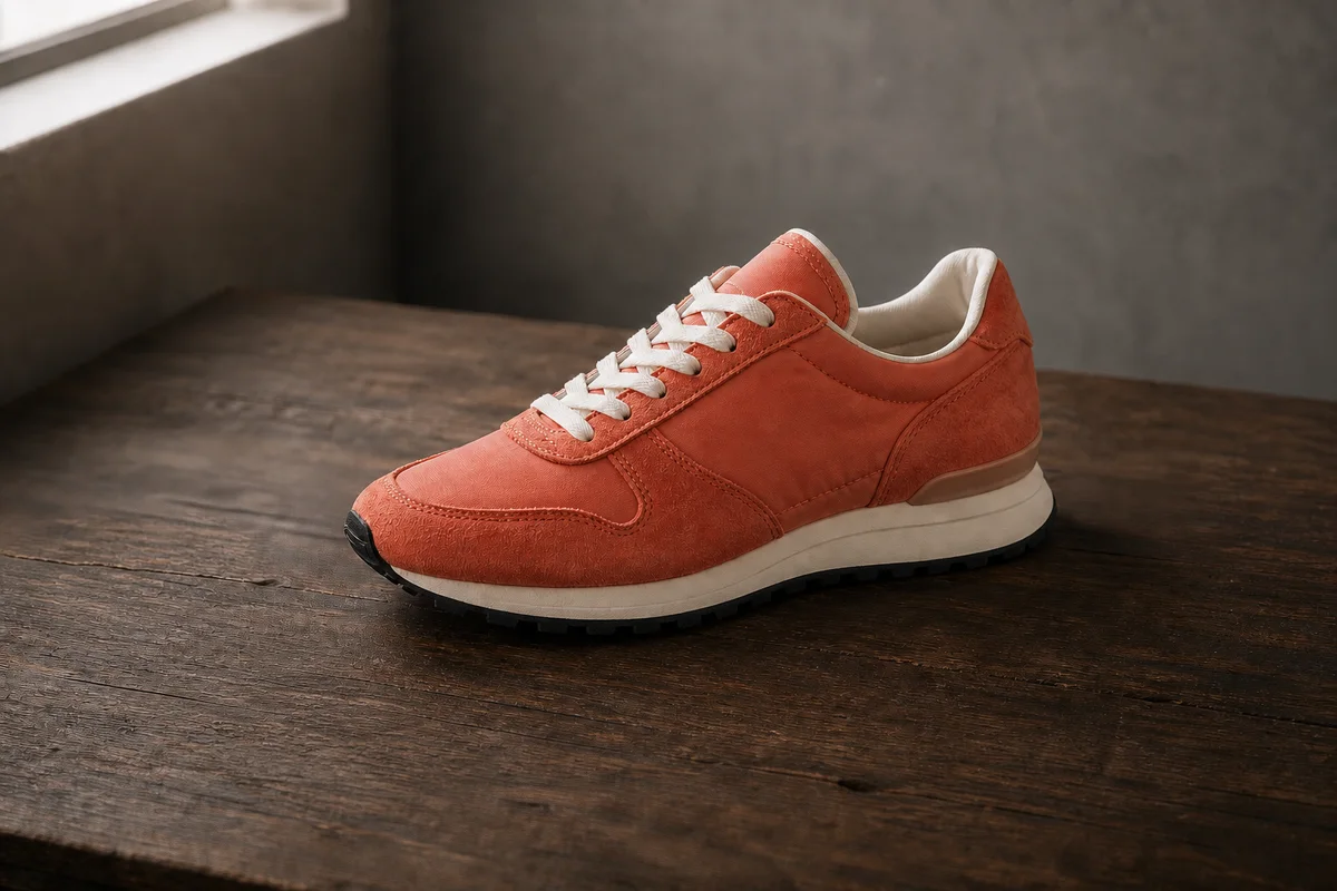 Running shoe product photograph after tabletop clutter is removed