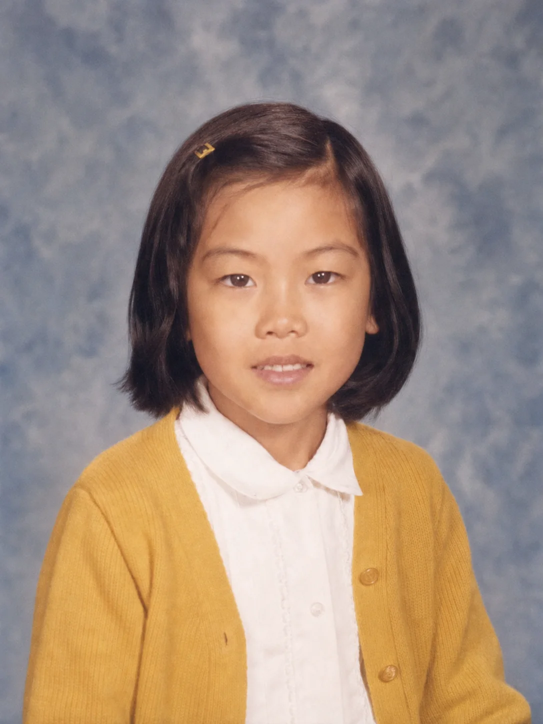 Black-and-white school portrait after careful damage repair and contrast restoration