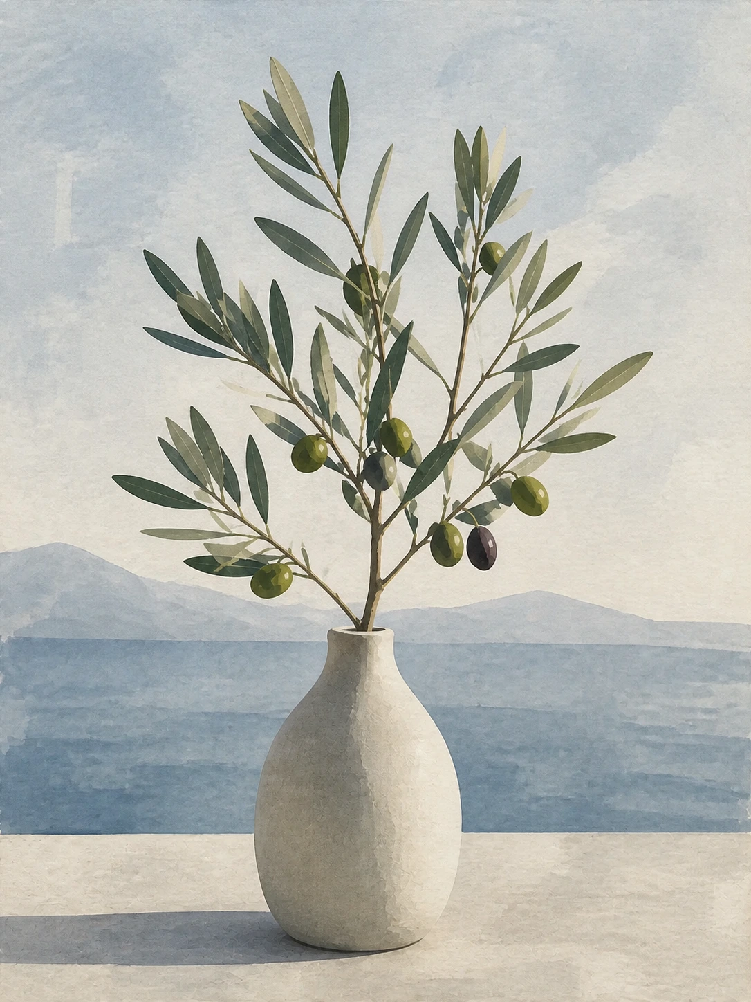 Olive branch transformed into standalone decorative wall art