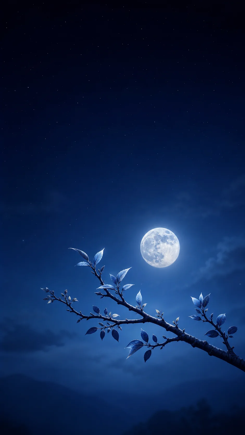 Moonlit indigo valley wallpaper composed for a phone portrait screen