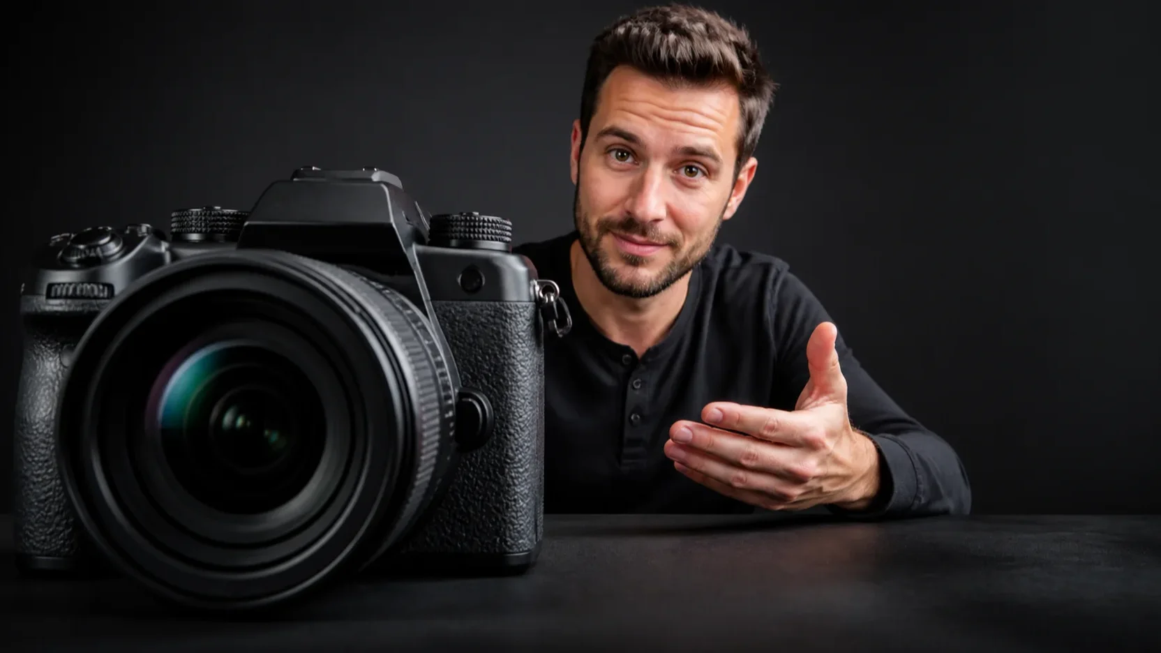 16 by 9 YouTube thumbnail concept for a camera review video