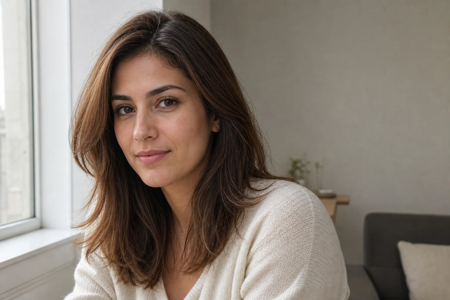 Portrait with original hair color before an ash blonde preview