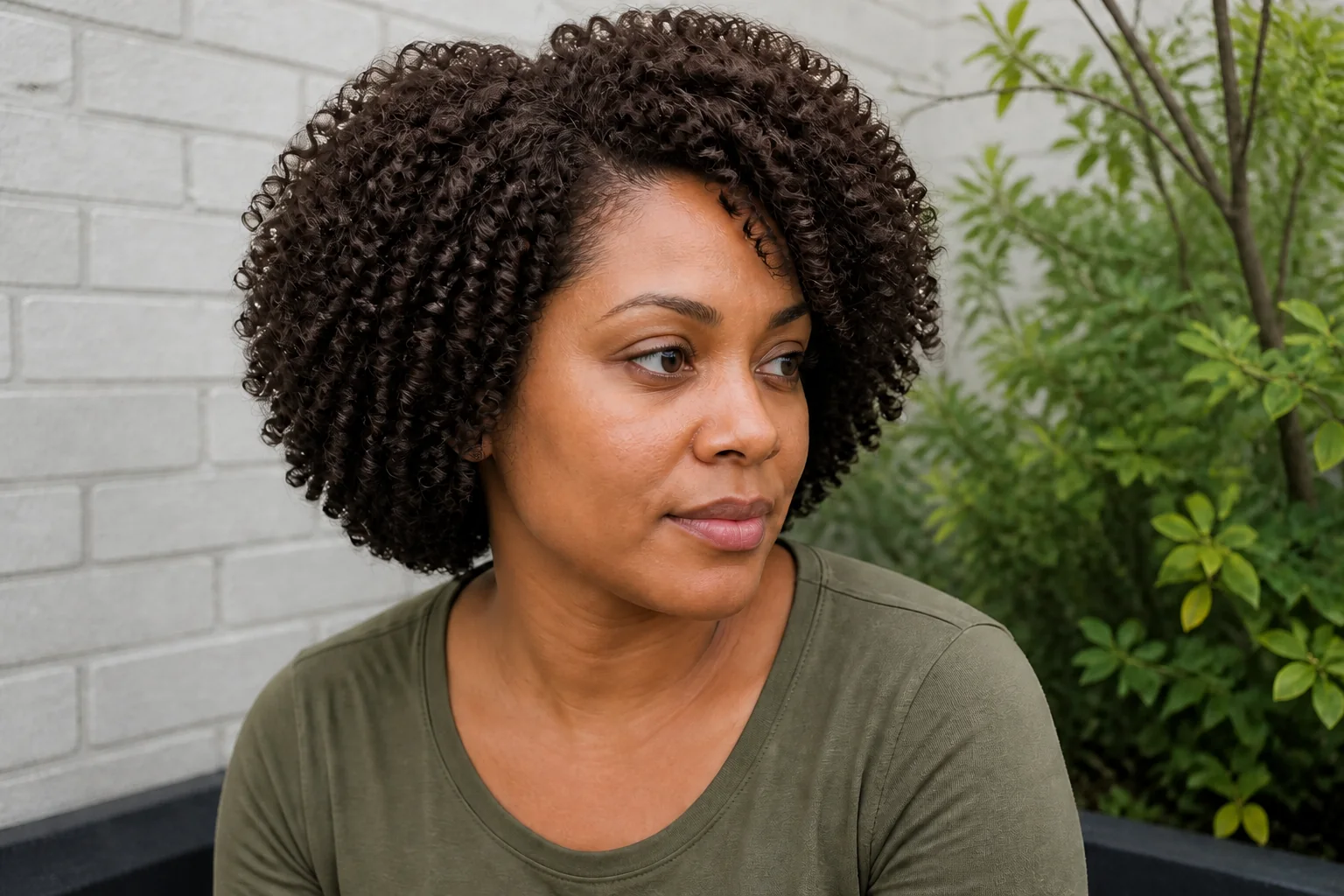 Curly-haired portrait with a brown hair color preview