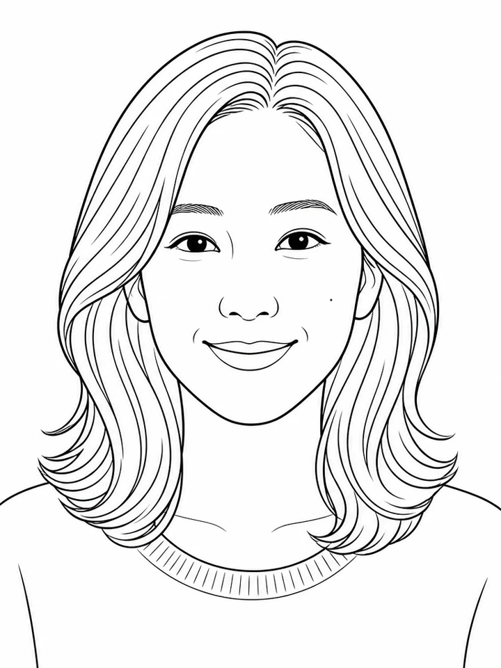 Portrait photo converted into clean balanced coloring-page line art
