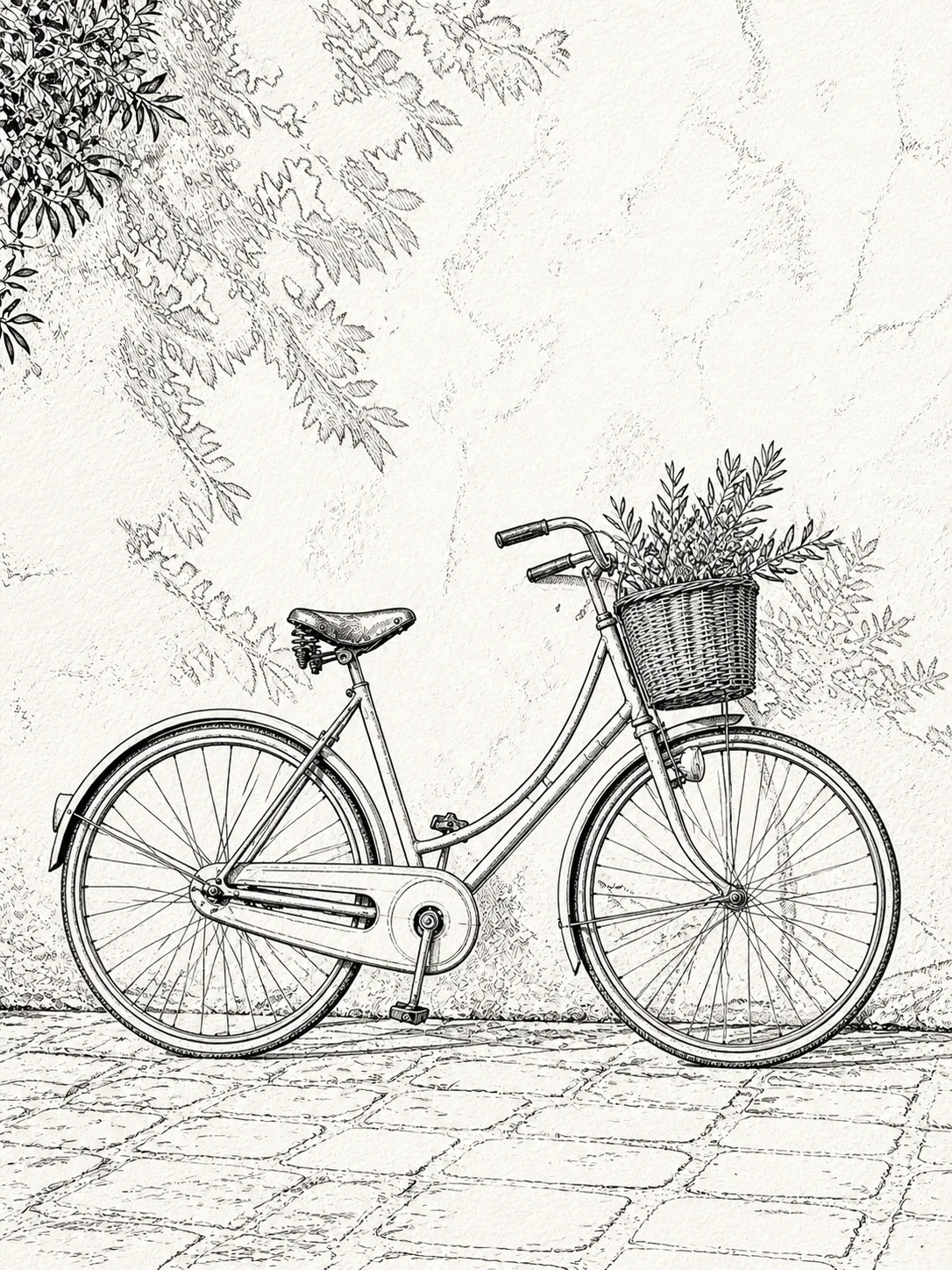 Bicycle photo converted into clean black-and-white line art
