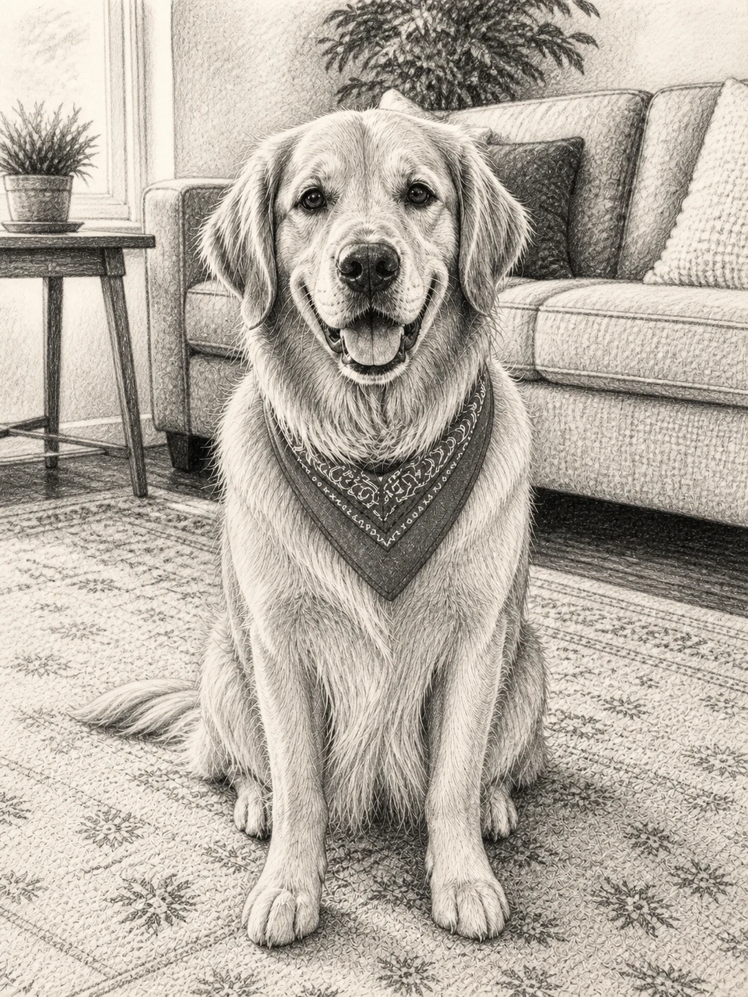 Pet photograph converted into an expressive charcoal sketch
