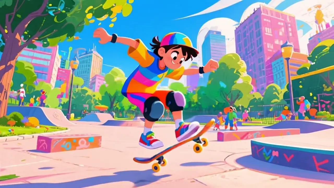 Skate-park animation with a sample watermark placed across the center.