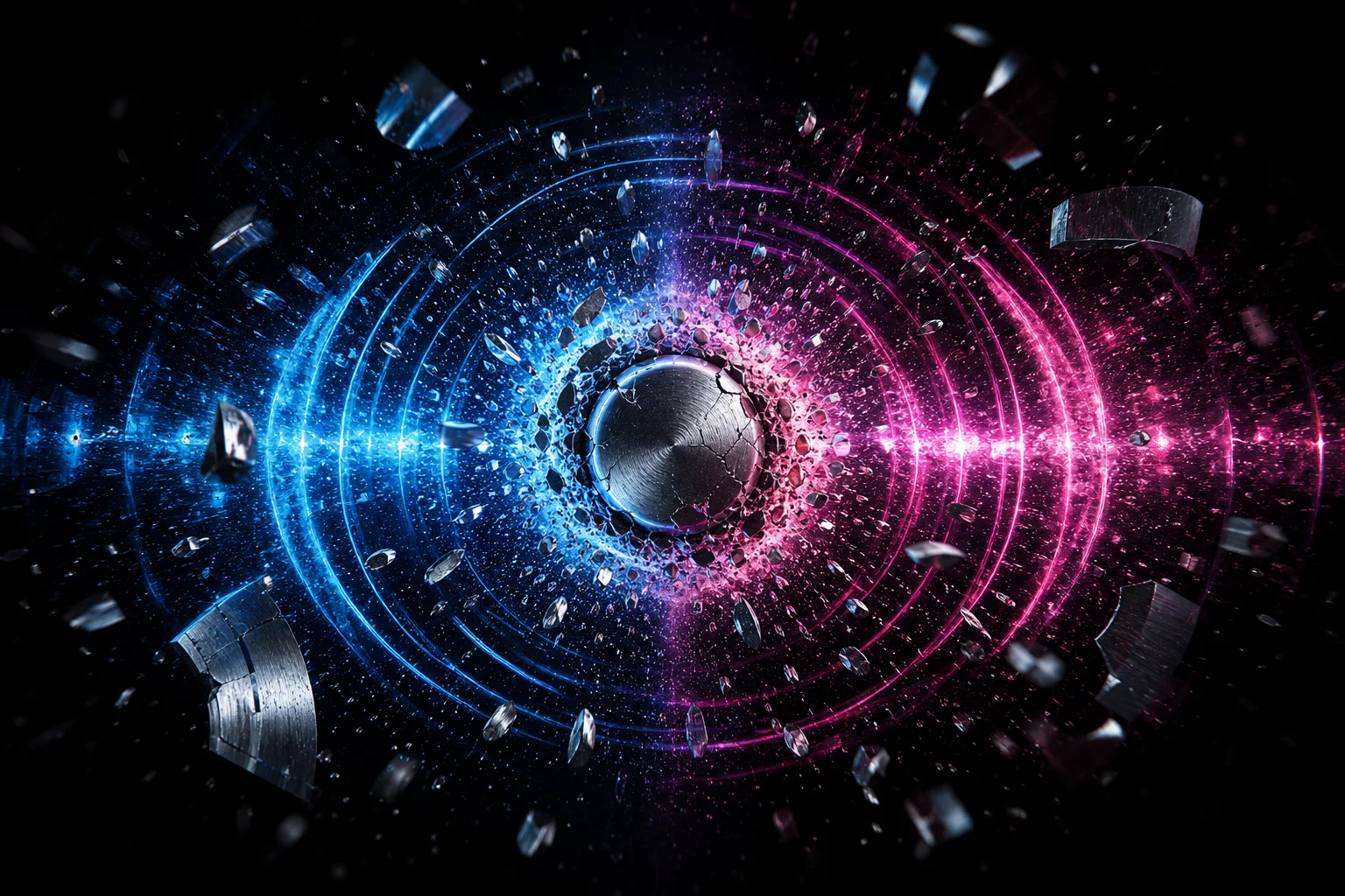 Abstract album artwork with luminous sound waves and a midnight blue stage